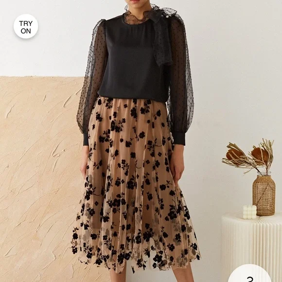 Chicwish Black and Carmel Tulle lined Skirt, XL, NWOT - Picture 6 of 10